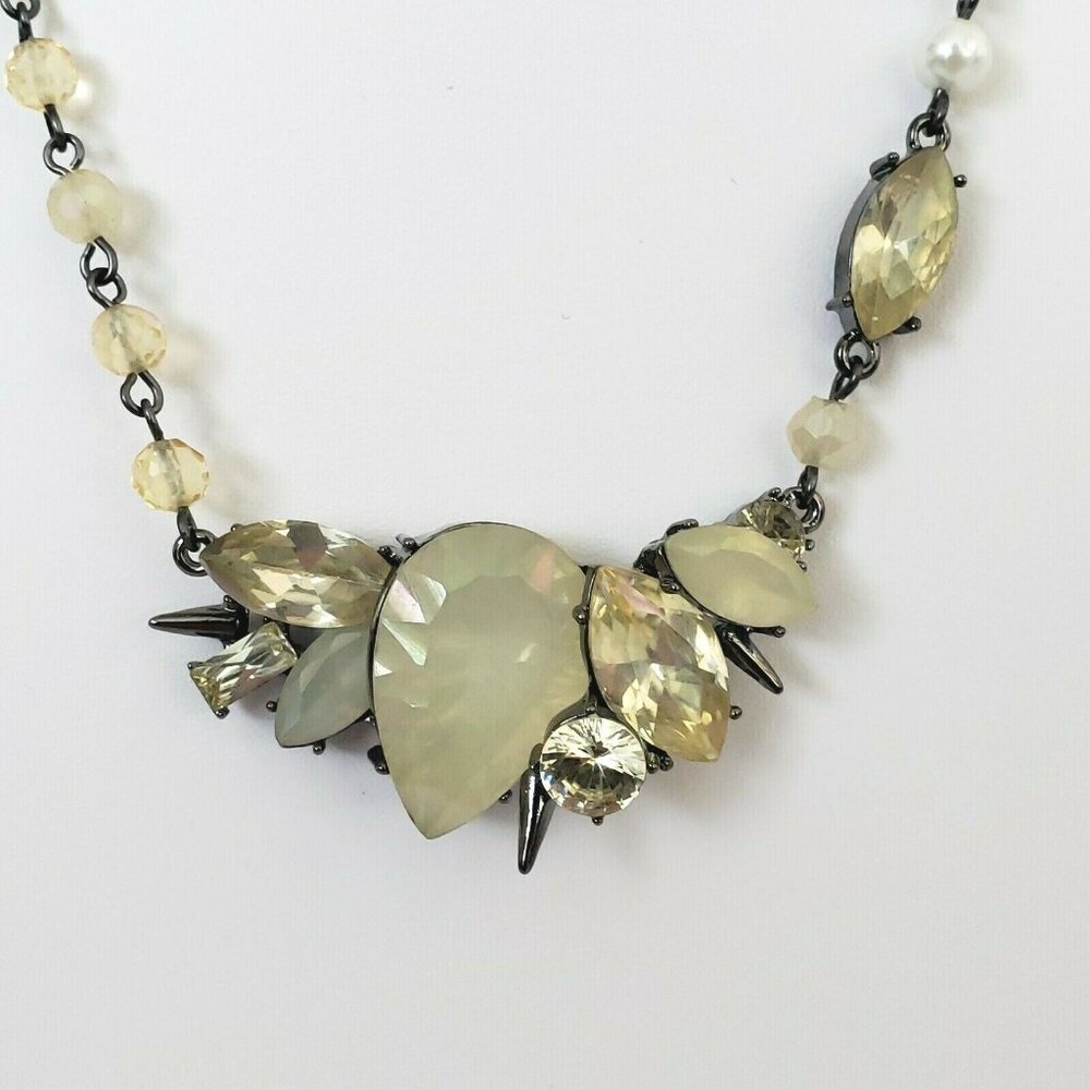Erickson Beamon Rocks Necklace Bezel Set Faceted Beads Imitation Pearls 16"